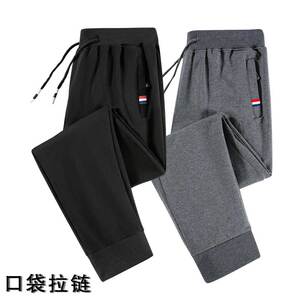 港风秋款男卫裤拉链口袋束脚短条纹松紧腰长裤大码M-5XL hK05 P20图片
