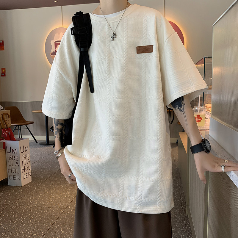 高品质夏款男短袖T恤圆领条纹提花免烫包边T恤衫T3032P25,男装T恤,星座1013-1