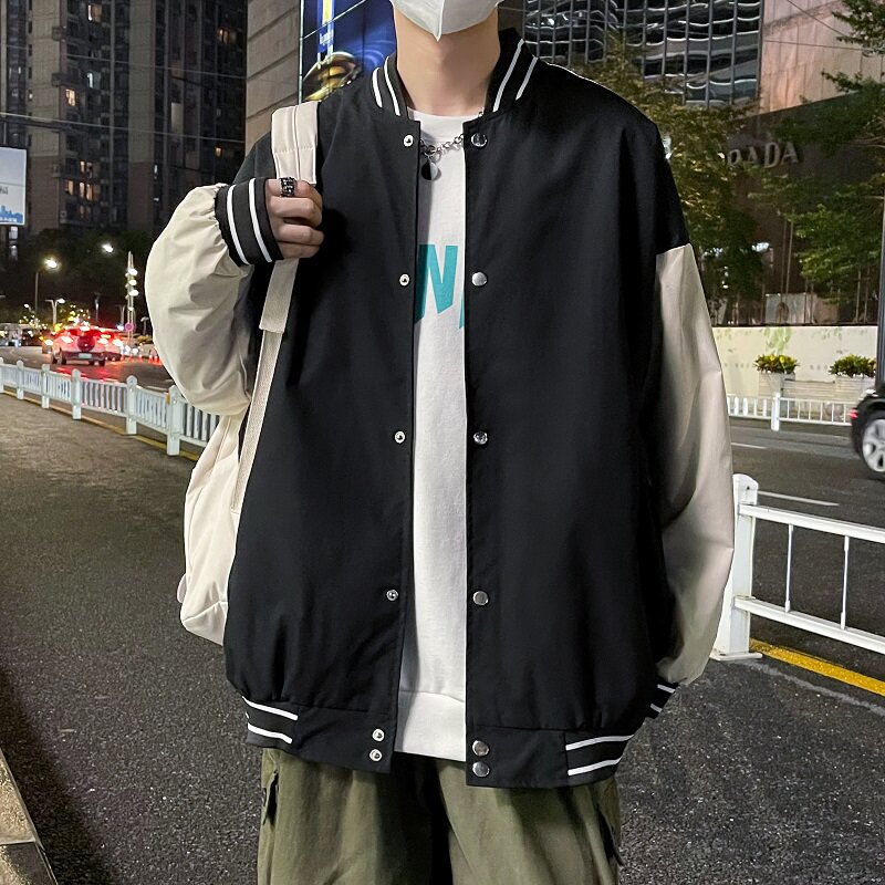 2021港风秋款男夹克棒球立领条纹拼接休闲外套JK001P45,男装夹克,星座1013-1