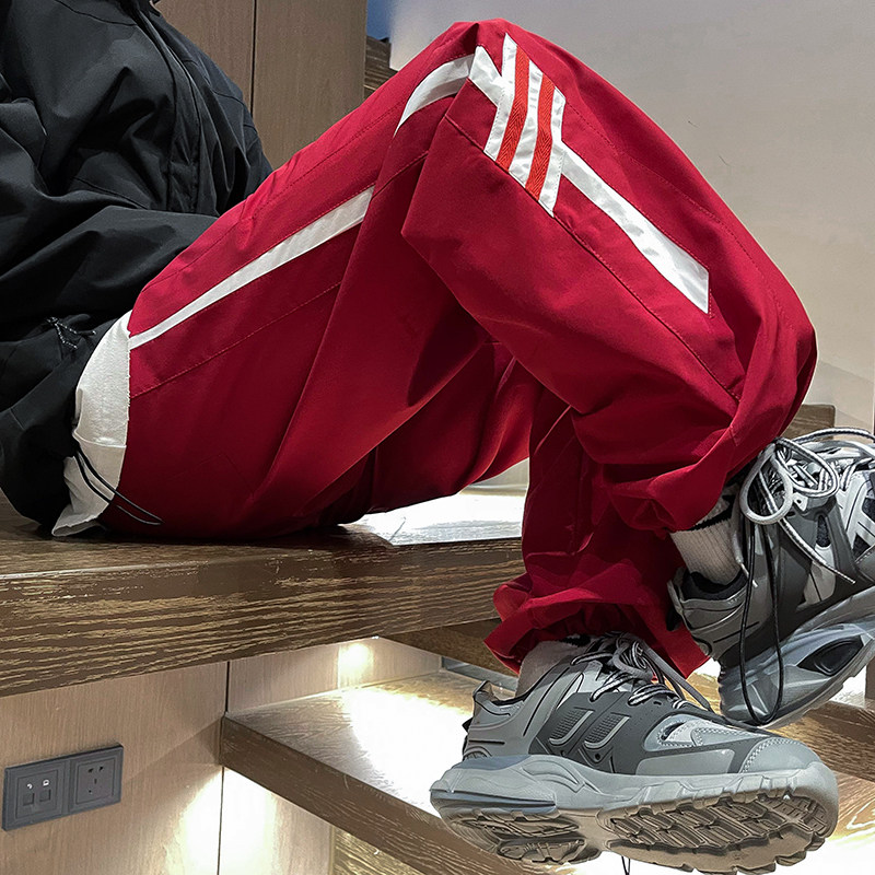 2023秋款男休闲裤三条杠条纹拼接抽绳束脚冲锋裤h778P40,男装休闲裤,星座1013-1