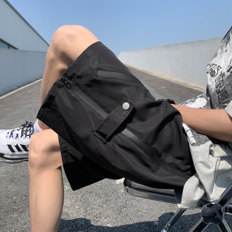 夏款男短裤侧边开叉拉链口袋织带直筒宽松五分冲锋裤D930P38,男装休闲裤,星座1013-1