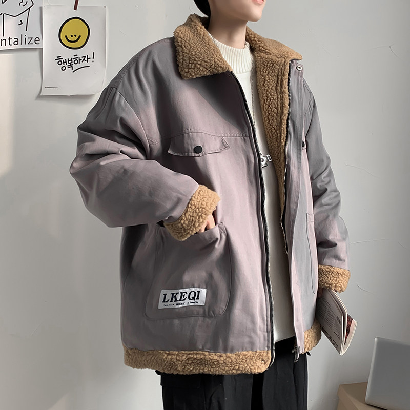 港风男棉衣羊羔毛宽松棉服字母印花加绒加厚外套棉袄M230,男装棉衣,星座1013-1