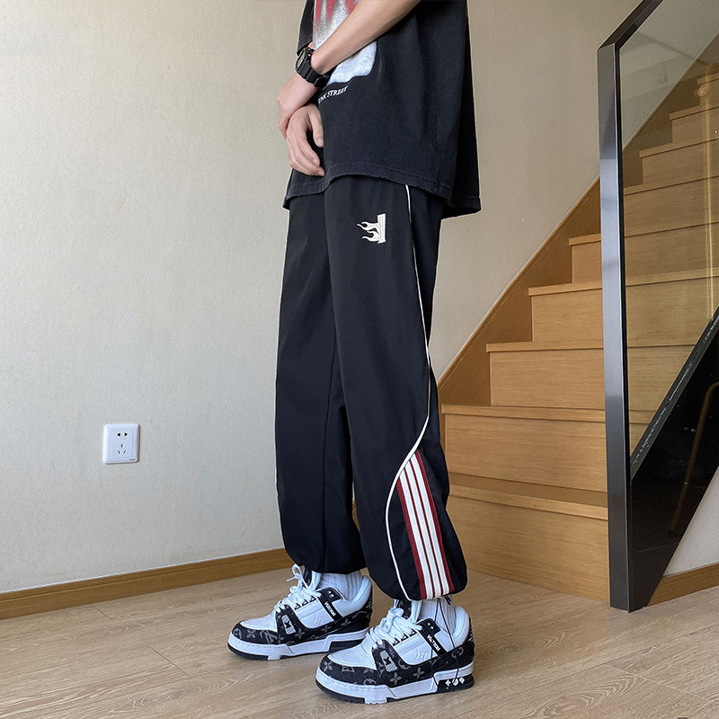 高品质夏款男休闲裤三条杠刺绣抽绳束脚冲锋裤h2917P45,男装休闲裤,星座1013-1