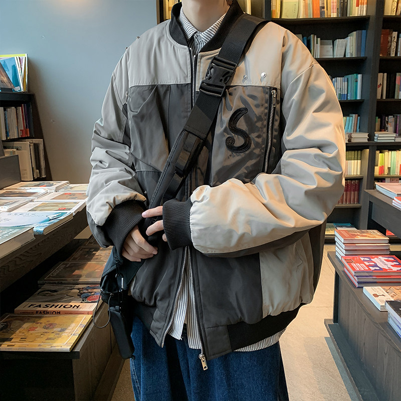 春款男夹克衫棒球领S字母刺绣拼色工装口袋冲锋衣外套J,男装夹克,星座1013-1