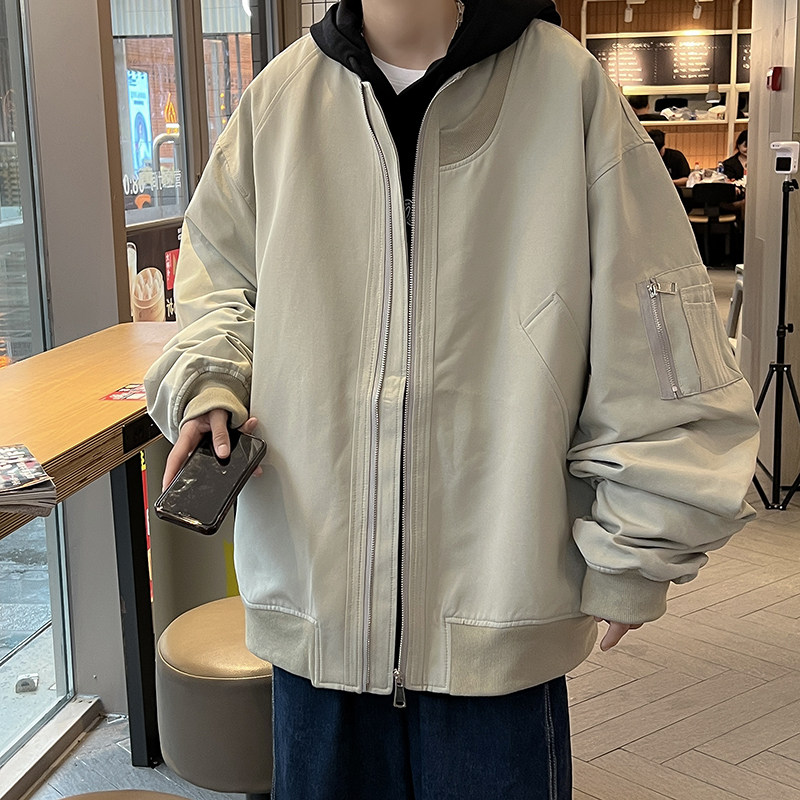港风春夏男工装夹克棒球立领假两件拉链口袋冲锋衣外套JK016P65,男装夹克,星座1013-1