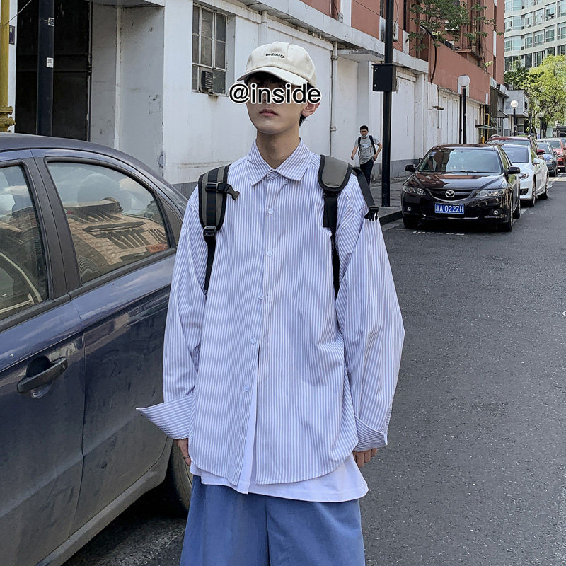 港风韩版男条纹长袖衬衫百搭休闲衬衣CS813P35,男装衬衫,星座1013-1
