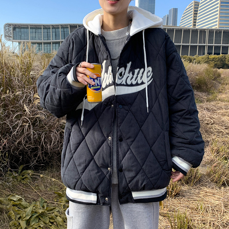 港风冬款男棉衣连帽加厚加绒字母印花面包服外套Y791,男装棉衣,星座1013-1