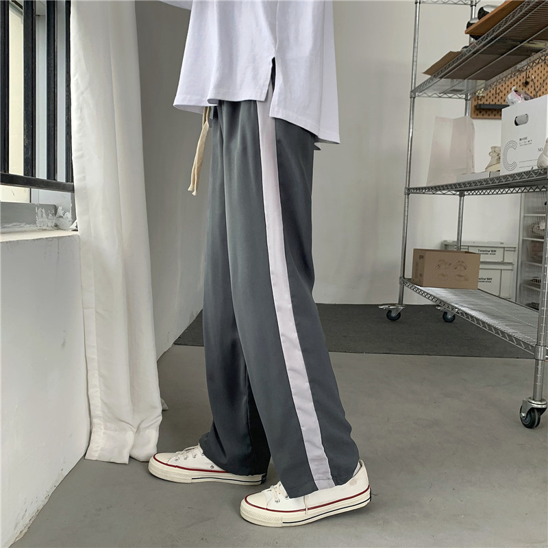 2021港风秋款男休闲裤条纹拼接宽松抽绳九分裤h103,男装休闲裤,星座1013-1