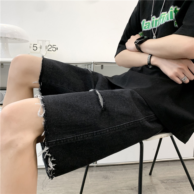 港风夏款男牛仔短裤破洞流苏休闲中马裤D533P38,男装牛仔裤,星座1013-1