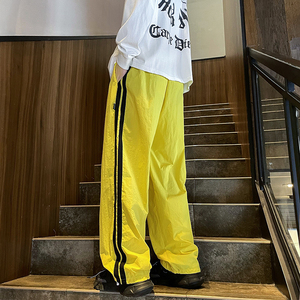 港风秋款男裤条纹拼接抽绳束脚速干裤冲锋裤h702 P35图片