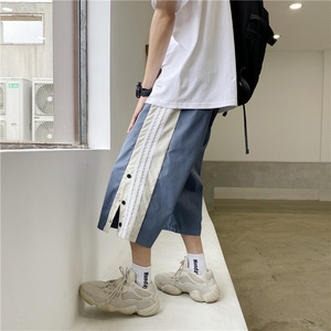 夏款排扣开叉七分裤男条纹短裤速干宽松休闲裤D31 P30图片