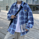 秋冬款男长袖衬衫流苏方格条纹拼接衬衣休闲外套CS019P50，男装衬衫，星座1013-1