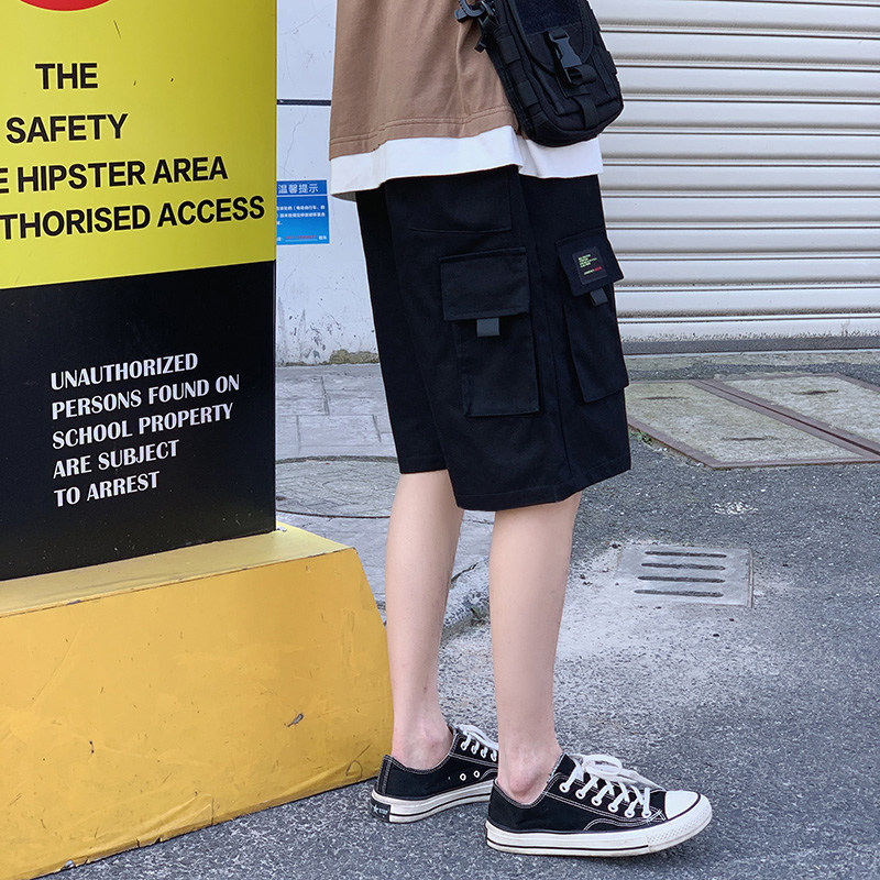 港风夏男短裤百搭工装大口袋五分裤刺绣贴标宽松休闲裤D21P33,男装休闲裤,星座1013-1
