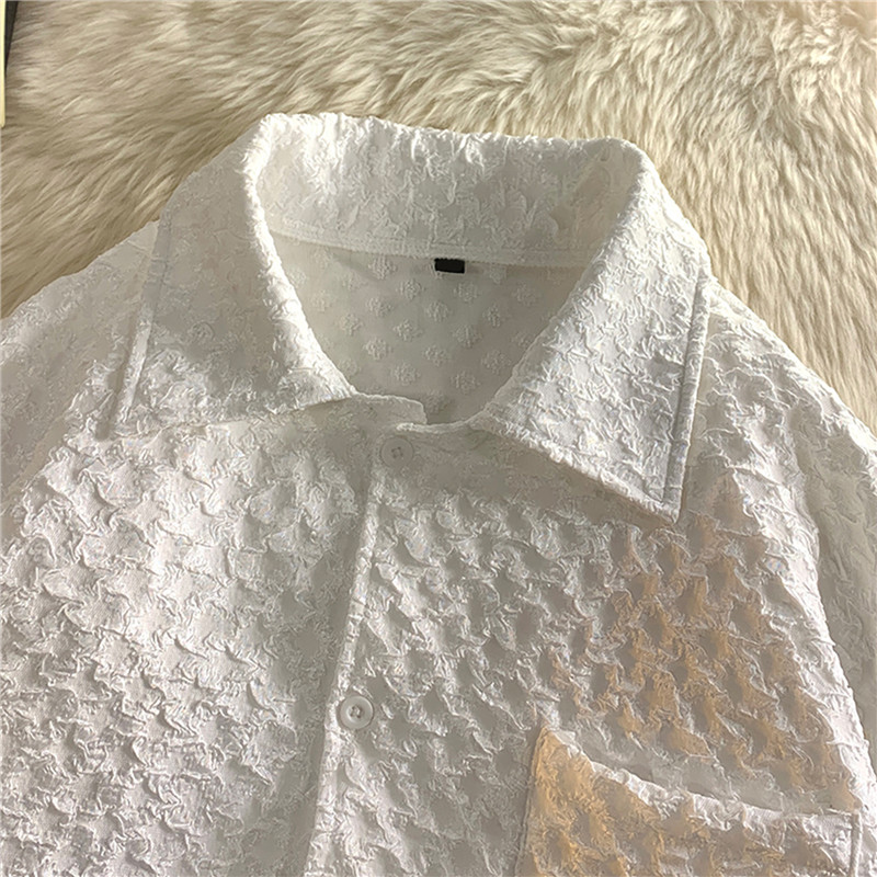 高品质港风夏款男衬衫蛇形立体压花工装大口袋长袖衬衣CS106,男装衬衫,星座1013-1