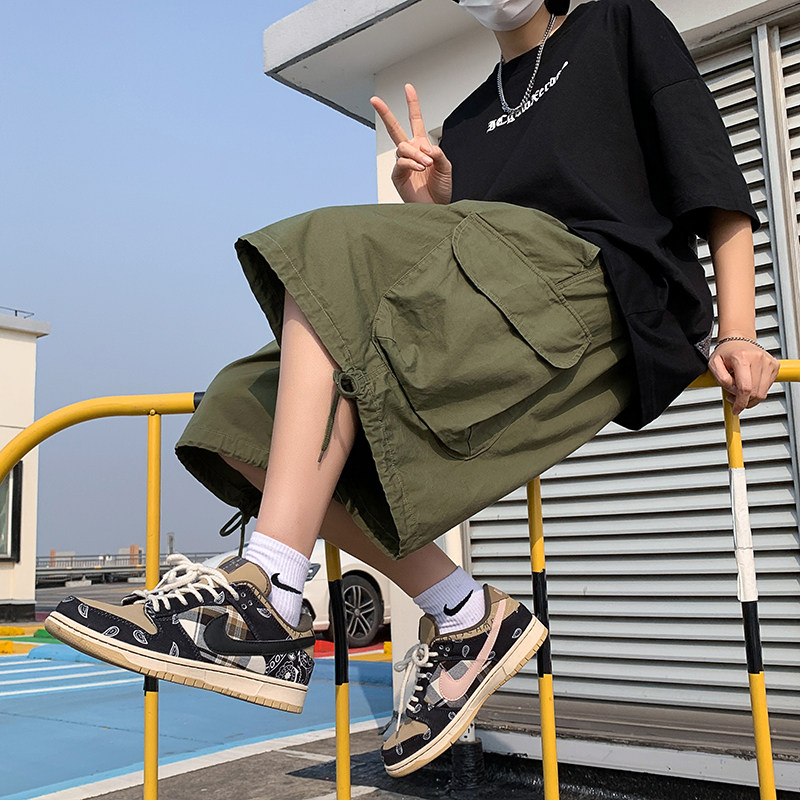 夏季新款男短裤纯棉工装斜大口袋直筒抽绳五分裤D59,男装休闲裤,星座1013-1