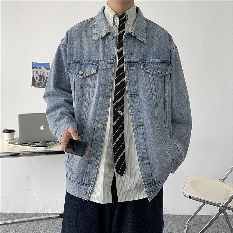 高品质秋款男牛仔夹克衫纯色单排扣休闲外套JK008 P65图片