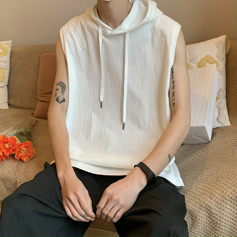 港风夏款男纯棉背心连帽马甲无袖T恤宽松坎肩T33P30,男装背心/马甲,星座1013-1