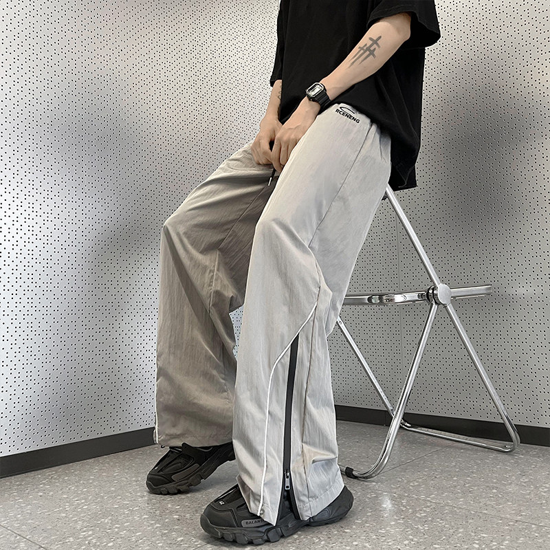 夏款男休闲裤侧边开叉拉链条纹拼接直筒宽松冲锋裤长裤h1166P38,男装休闲裤,星座1013-1