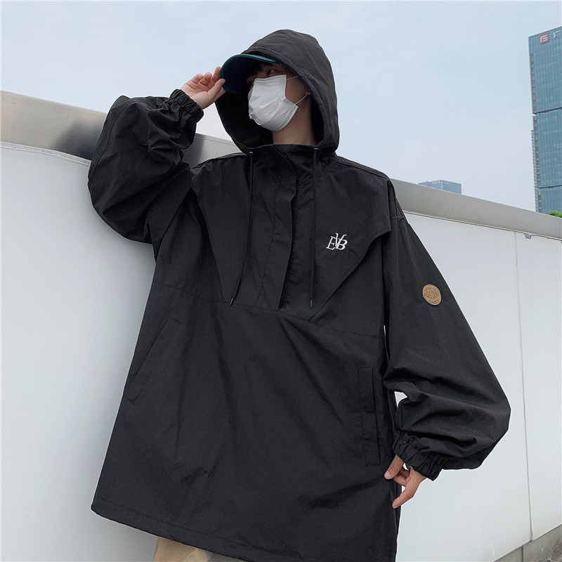 港风秋款男夹克连帽抽绳字母印花冲锋衣休闲外套J,男装夹克,星座1013-1