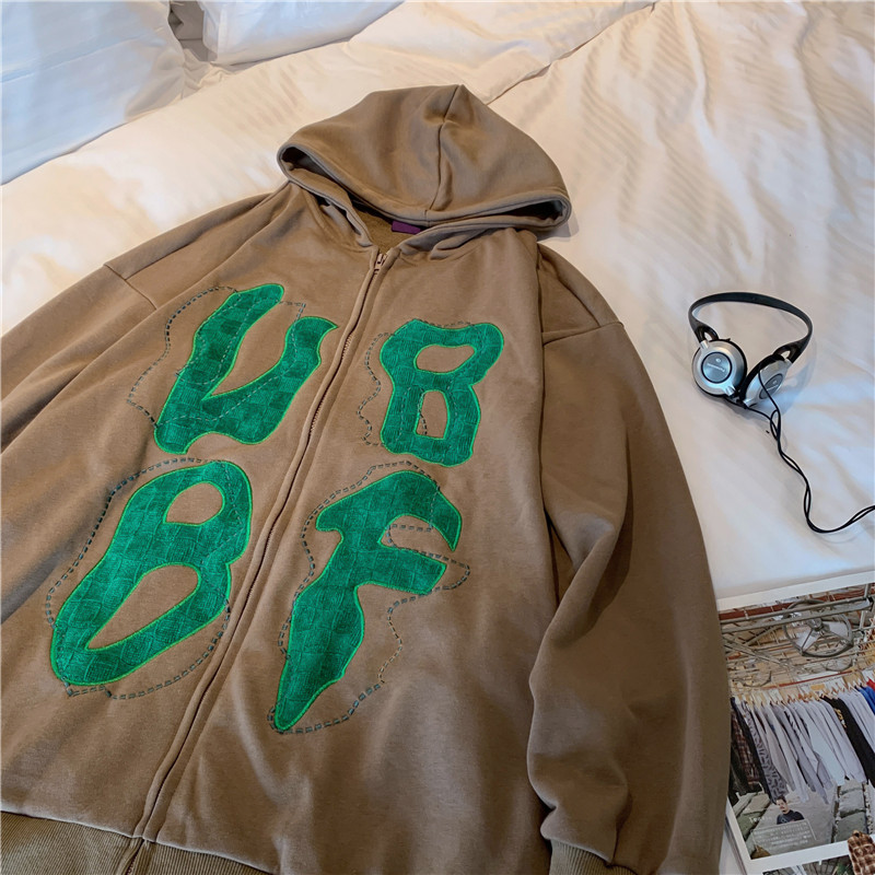 高品质港风秋款男休闲卫衣连帽拉链字母发泡印花外套wy758,男装卫衣,星座1013-1