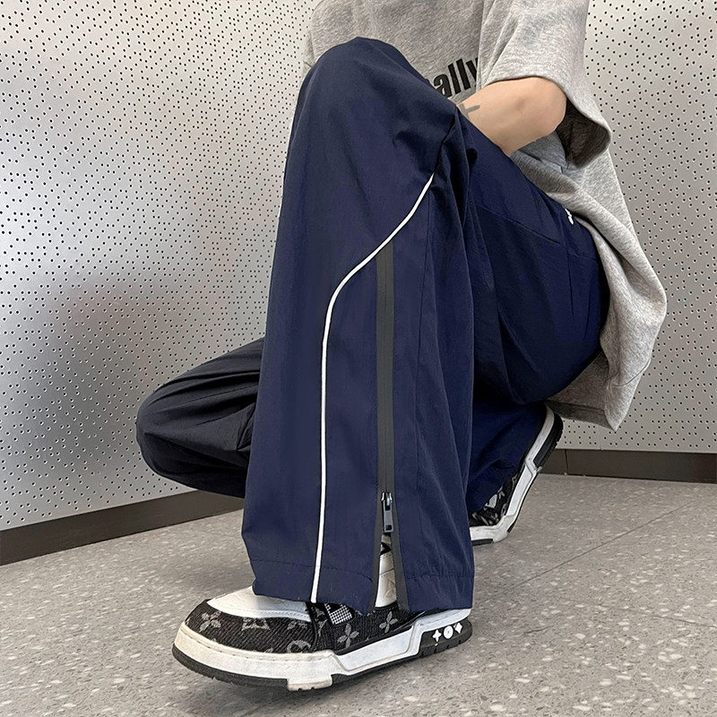 夏款男休闲裤侧边开叉拉链条纹拼接直筒宽松冲锋裤长裤h1166P38,男装休闲裤,星座1013-1