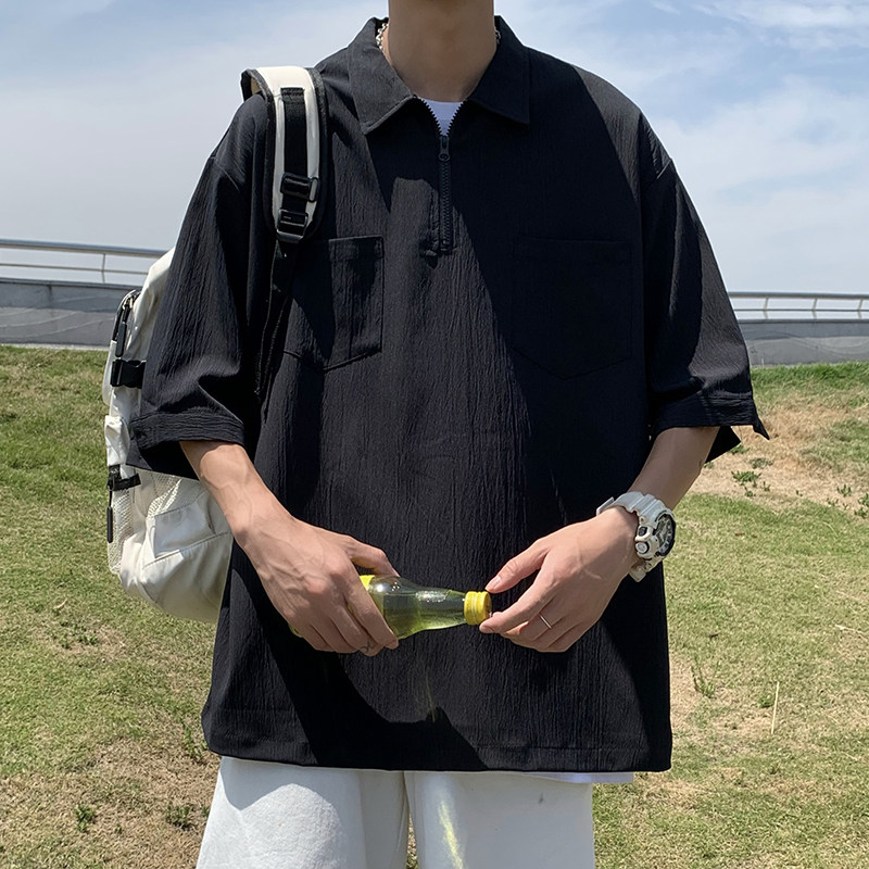高品质夏款男短袖T恤工装拉链衬衫外套T恤衫T328P35,男装T恤,星座1013-1