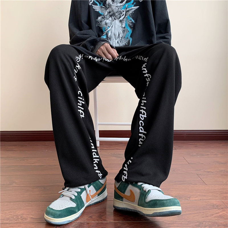 港风秋款男裤字母印花华夫格直筒宽松休闲长裤h266P35,男装休闲裤,星座1013-1