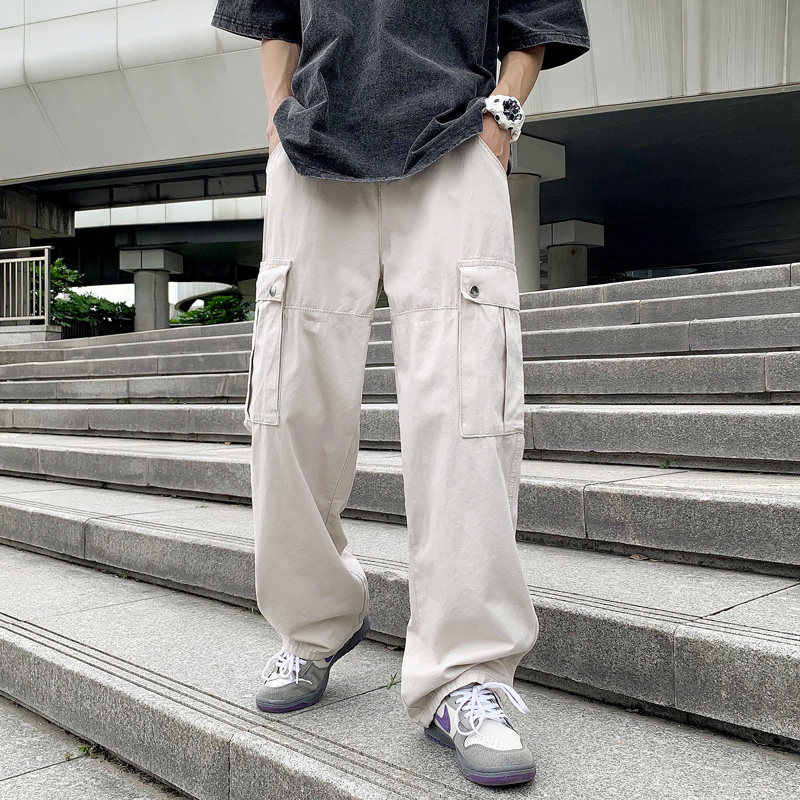 2022港风秋款男裤工装大口袋宽松直筒休闲长裤h270,男装休闲裤,星座1013-1