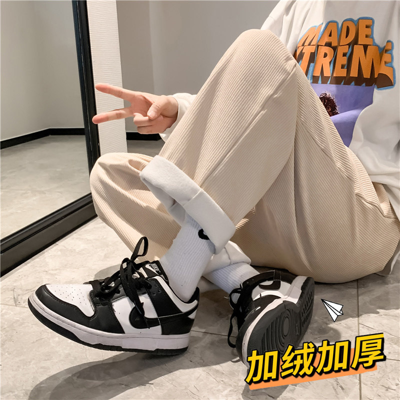 港风冬款男休闲裤灯芯绒加绒加厚直筒长裤h324加绒图片