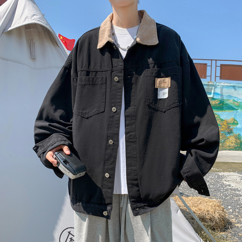 港风秋冬款男牛仔夹克字母贴标灯芯绒领休闲外套J,男装夹克,星座1013-1
