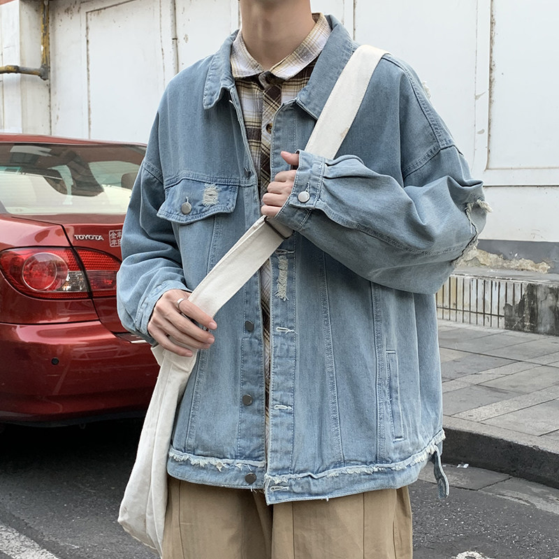 2021港风秋男牛仔夹克衫工装牛仔明线补丁潮男休闲外套JK022P60,男装夹克,星座1013-1