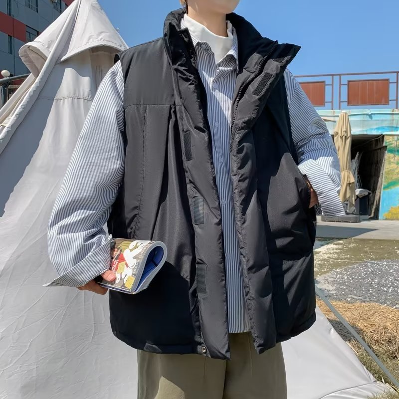 港风冬款男立领马甲棉衣背心无袖魔术贴休闲外套MJ07 P55图片