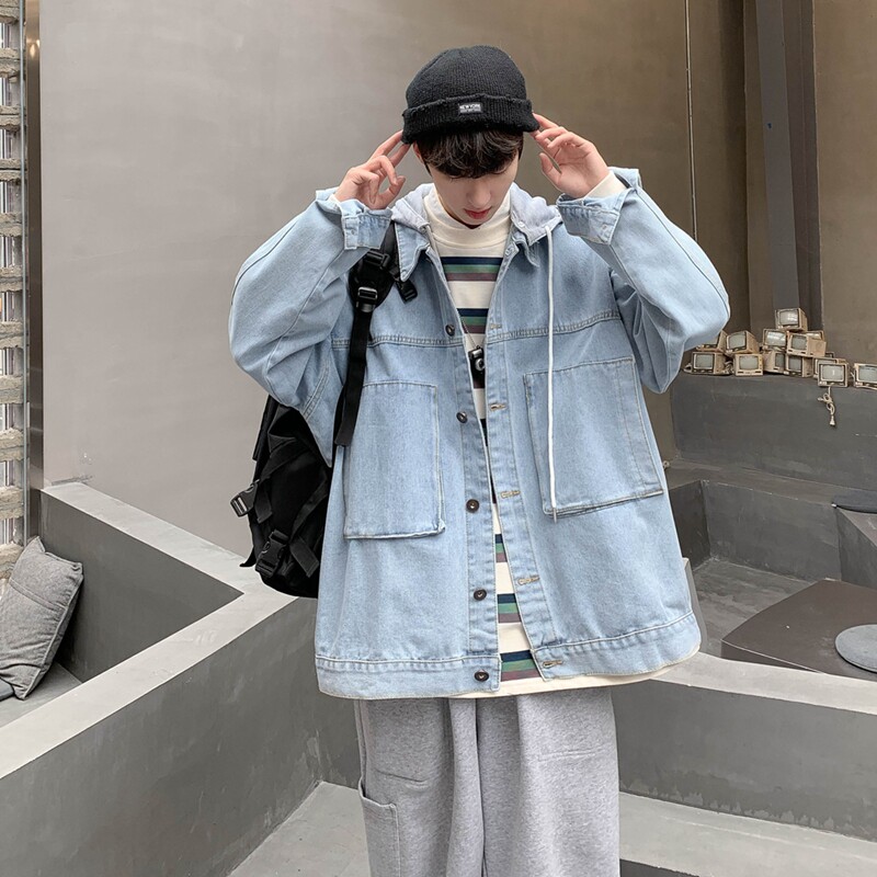港风秋冬款男牛仔工装夹克连帽宽松休闲韩版外套J,男装夹克,星座1013-1