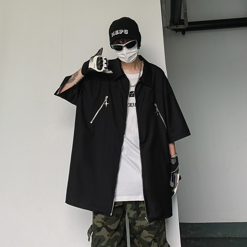 高品质夏款男短袖衬衫工装双拉链衬衫百搭衬衣CS335P40,男装衬衫,星座1013-1