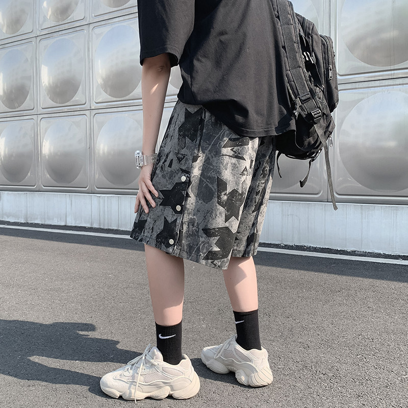 迷彩短裤男宽松夏季潮五分裤休闲运动排扣5分沙滩裤D34P33,男装休闲裤,星座1013-1