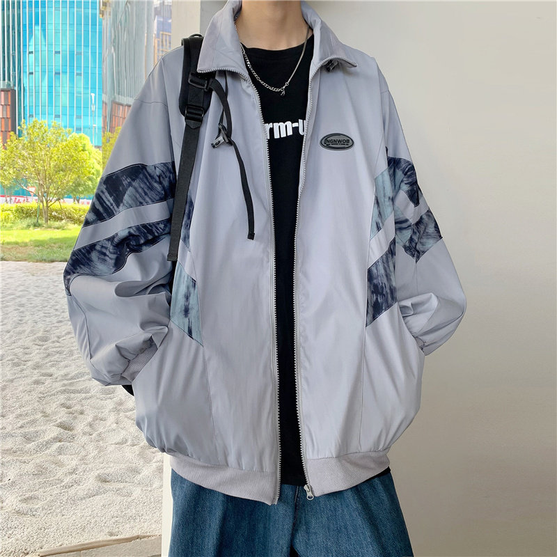 2021港风秋款男夹克字母贴标立领扎染印花拼接外套JK6504P55,男装夹克,星座1013-1