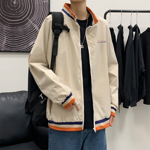 2021港风春款男夹克条纹棒球服立领拉链休闲外套JK55  P45图片