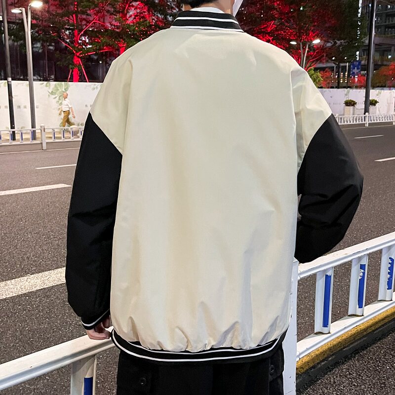 2021港风秋款男夹克棒球立领条纹拼接休闲外套JK001P45,男装夹克,星座1013-1