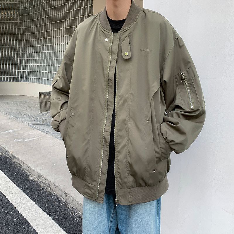 男夹克棒球立领飞行员拉链口袋字母印花按扣冲锋衣外套J,男装夹克,星座1013-1