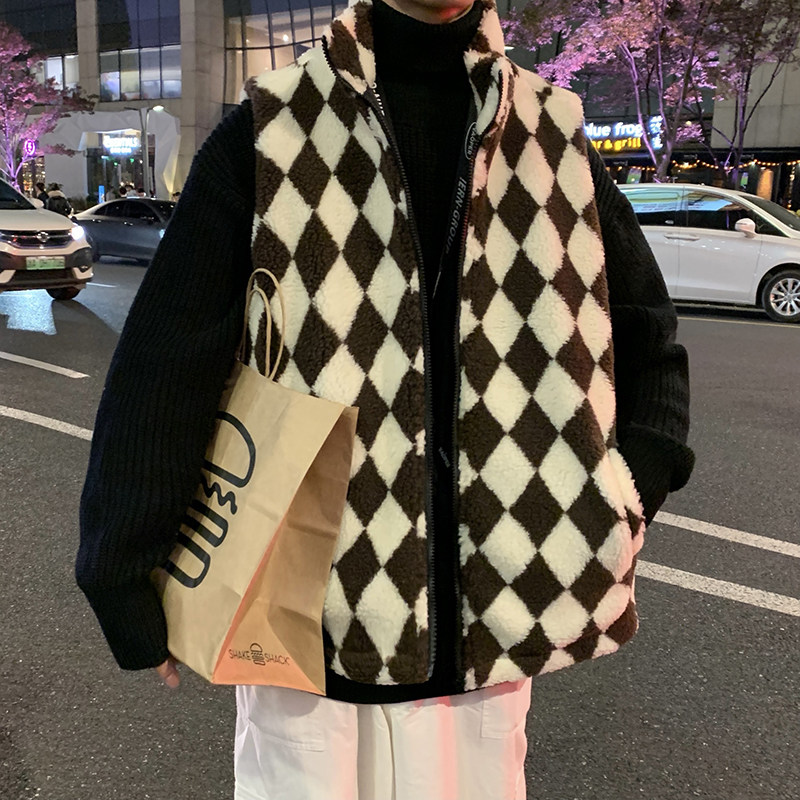 冬男马甲高领棉衣无袖坎肩棉袄棋盘格背心外套MJ817,男装棉衣,星座1013-1