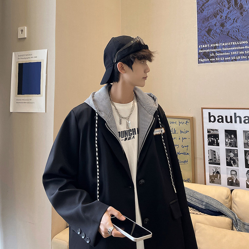 秋款男假两件西装外套连帽条纹便服单西外套小西服JK6507P75,男装西服,星座1013-1