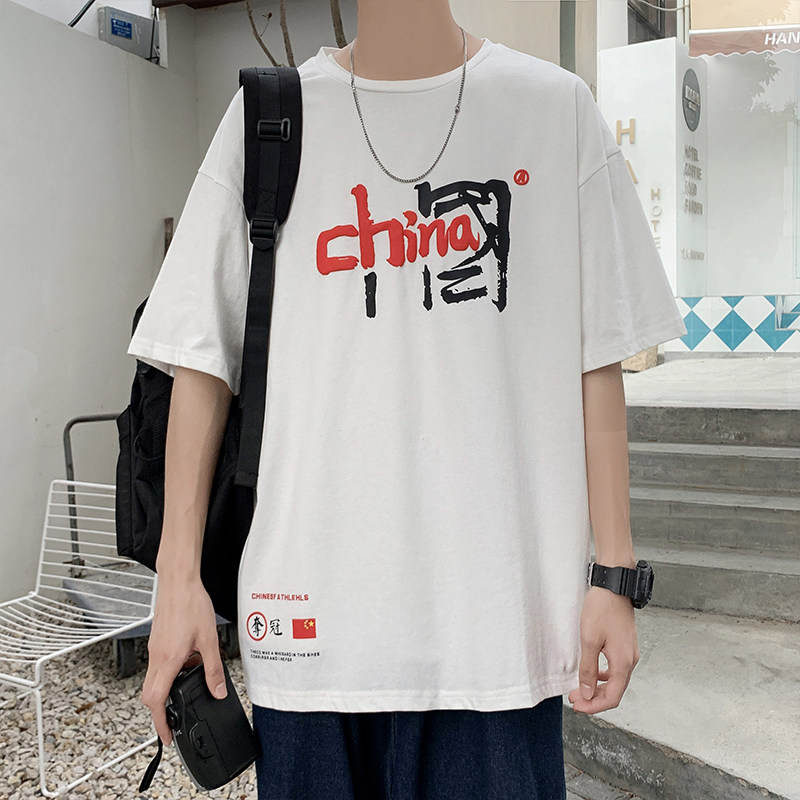 夏男短袖T恤风旗图案字母印花休闲五分袖T恤衫T65,男装T恤,星座1013-1