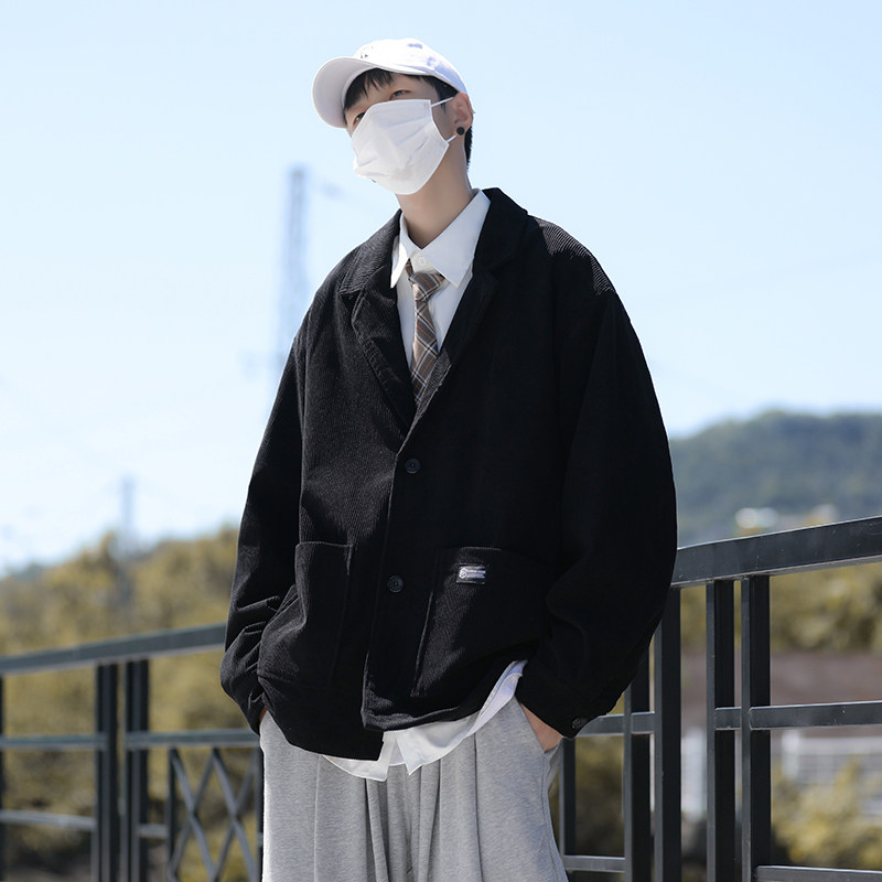 港风秋款男西装外套灯芯绒工装大口袋休闲夹克韩版小西服JK43P60,男装西服,星座1013-1