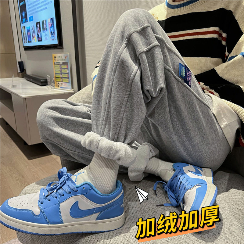 加绒加厚冬季新款男束脚卫裤拼接款贴标保暖九分裤h371,男装休闲裤,星座1013-1