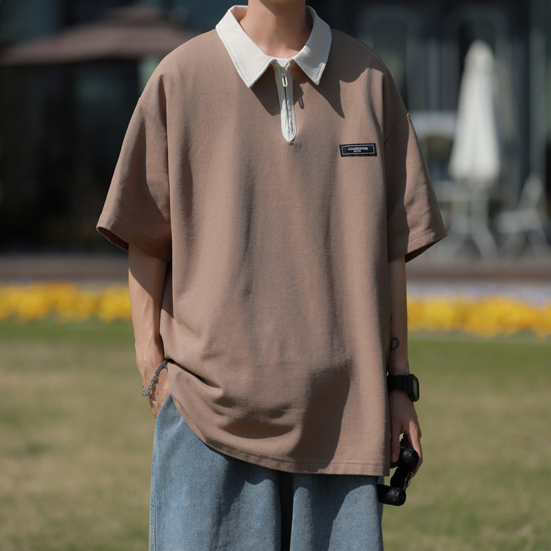 高品质夏款男短袖POLO衫拼色拉链字母贴标休闲T恤衫T913P35,男装T恤,星座1013-1