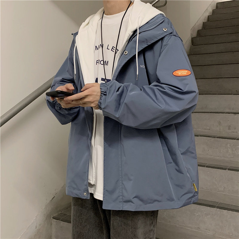 秋冬款男工装夹克潮宽松假两件贴标连帽休闲加厚外套J,男装夹克,星座1013-1