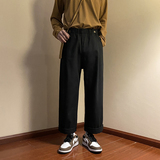 港风春款男裤松紧腰纽扣装饰韩版宽松直筒长裤h9020P40，男装休闲裤，星座1013-1