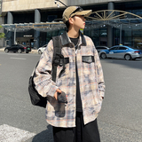 高品质秋款男长袖衬衫格子PU皮拼接宽松衬衣外套CS119P45，男装衬衫，星座1013-1