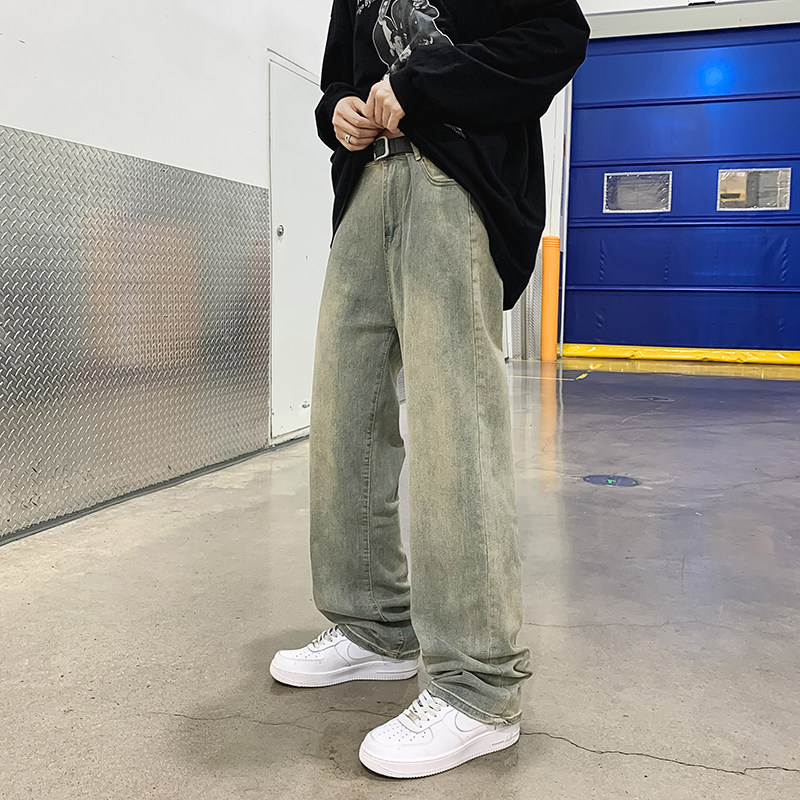 港风秋款男牛仔裤复古渐变直筒宽松高弹休闲长裤n,男装牛仔裤,星座1013-1