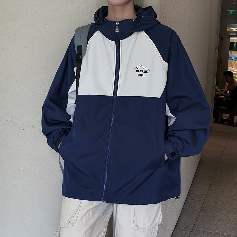 秋款男夹克连帽拼色字母印花抽绳魔术贴冲锋衣外套Jh001P55,男装夹克,星座1013-1